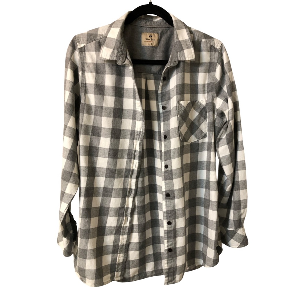 WindRiver Heritage Oversized Buffalo Plaid Flannel Shirt Grey/White Unisex Sz L - Picture 4 of 8